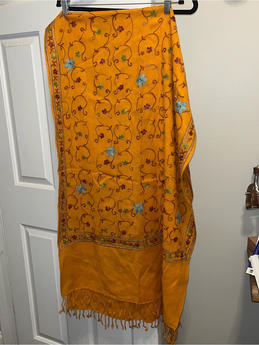 Embroidered orange Floral Shawl Scarf